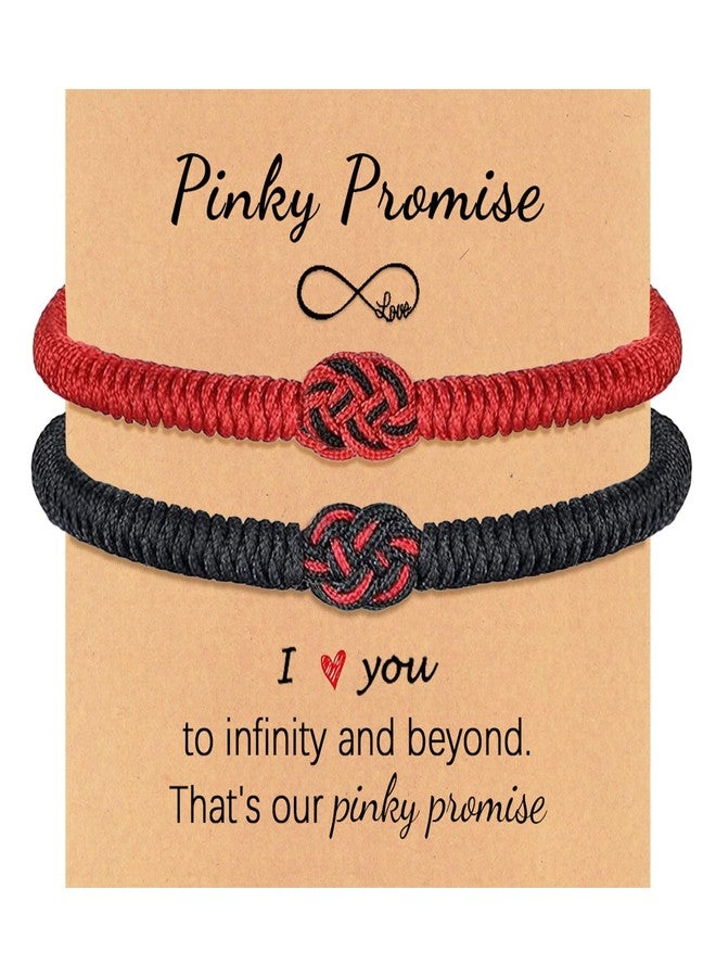 VDKIDKT 2 Pcs Tibetan Handmade Lucky Bracelet, Tibetan Lucky Amulet Knot Bracelet, Matching Bracelets Red and Black Bracelet for Protection (Black+Red) - Image 1